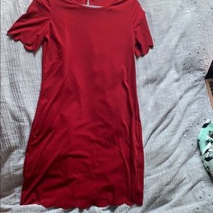 Burgundy dress with scallop sleeves and bottom